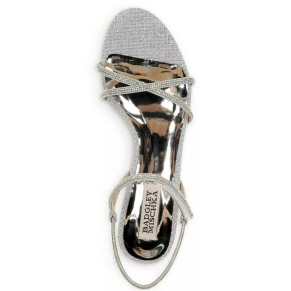 Badgley Mischka Ultima Strappy Block Heel Sandals Silver 7 - Picture 2 of 9